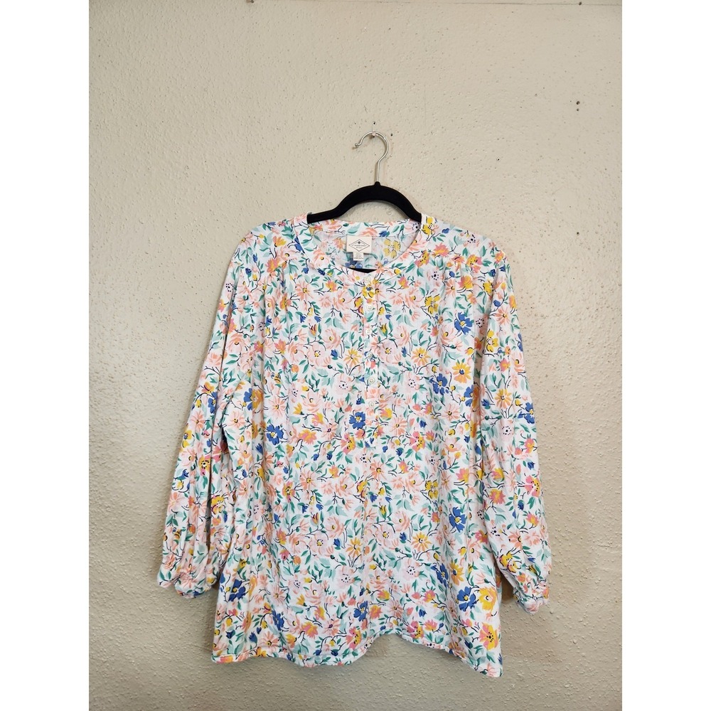 St. John's Bay Womens XXL Multicolor Floral Blouse Long Sleeve Button Neck Top